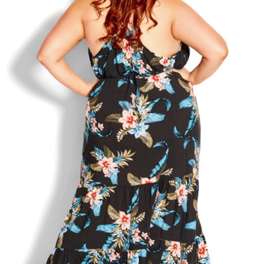 City Chic Azores  maxi dress size 18W black floral new in package.